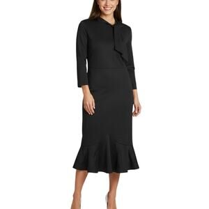 VFShow 3/4 Sleeve Mermaid Midi Dress Black Tie Neck Women Size Large NWT